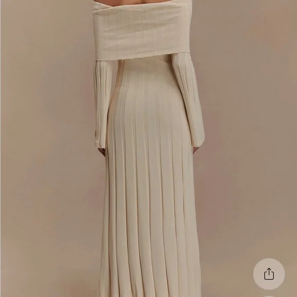 Meshki Cream Off-Shoulder Ribbed Maxi Dress - Picture 3 of 3